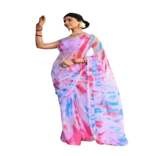 Multicolor Casual Wear Beautiful And Elegant Design Chiffon Saree With Patch Work