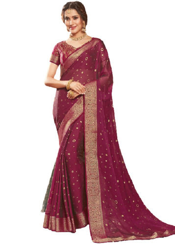 Wine Casual Wear Blooming Colour Pure Chiffon Printed Design Saree With Washable