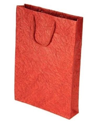 Recyclable Red Color Hand Length Handle Rectangular Printed Paper Bag 