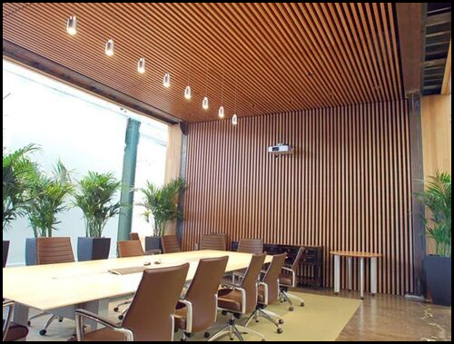 Brown High Grade Finely Finished Wpc Baffle Ceiling With Longer Service Life