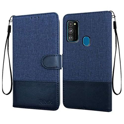 Plain Febelo Vintage Blue Flip Leather Mobile Cover For Galaxy M30