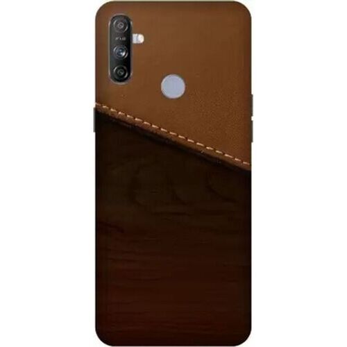 Umprint Leather Brown Back Cover For Realme Narzo 20a - Leather Material, 6.5 Inch Size, Brown Color, Stitched Pattern, Flip Cover Design | Mobile Protection Solution