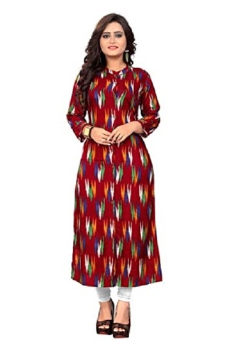 Women Full Sleeves Round Neck Casual Wear Breathable Printed Cotton Multicolor Kurti Length: 14.5 Inch (In)