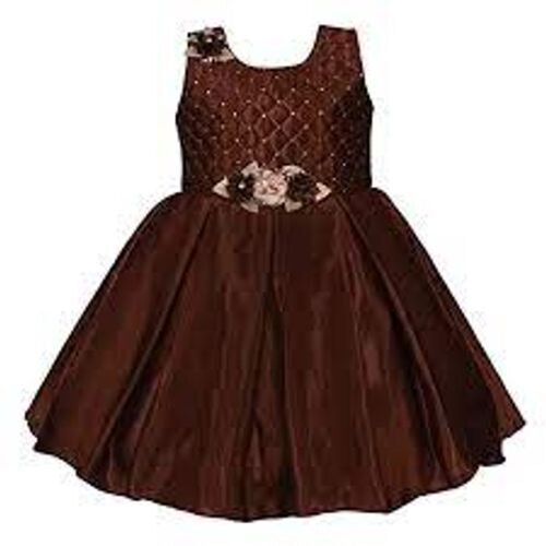 Dark Brown High-Quality Unique - Round Neck Embroidered Ruffled Ball Baby Frock