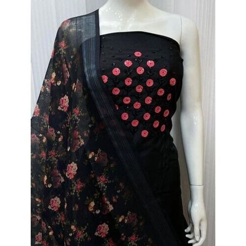 Indian Lovely Pure Bamber Chiffon Georgette Black Embroidered Unstitched Salwar Suit