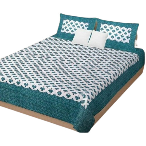 Printed Cotton Double Bed Sheet - 220x270 cm, Green and White, Breathable, Soft and Comfortable, Elegant Printed Design, Durable and Easy to Maintain
