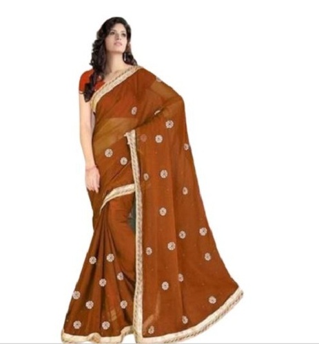 Brown Cotton Designer Embroidered Saree - 5.5 Meter Length, Stunning Floral Patterns, Perfect for All Occasions