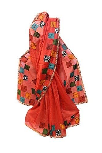 Cotton Ladies Beautiful Breathable Comfortable Orange And Pink Silk Saree For Party