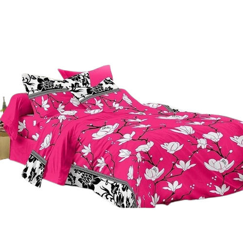 Breathable Pink Color Floral Printed Poly Cotton Queen Size Double Bed Sheet With 2 Pillow Cover