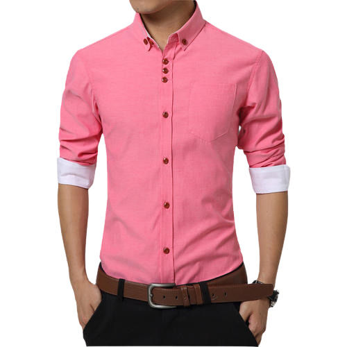 Plain Mens Pink Cotton Formal Shirt Comfortable And Breathable For Any Casual Occasions Collar Style: Straight