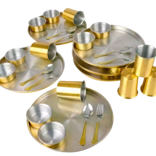 Silver Stainless Steel Copper Dinner Set 11 Pieces For Serving Food And Dining