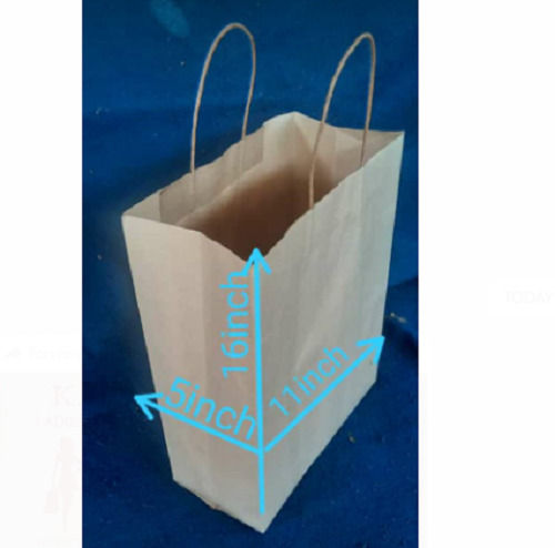 Brown Rectangular Disposable Printed Paper Bags With Hang Handles For Shopping