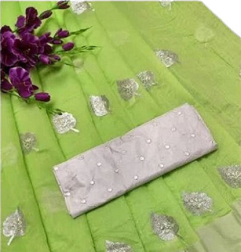 Embroidered Green Color Traditional Chanderi Cotton Silk With Embroidery Work Ladies Saree