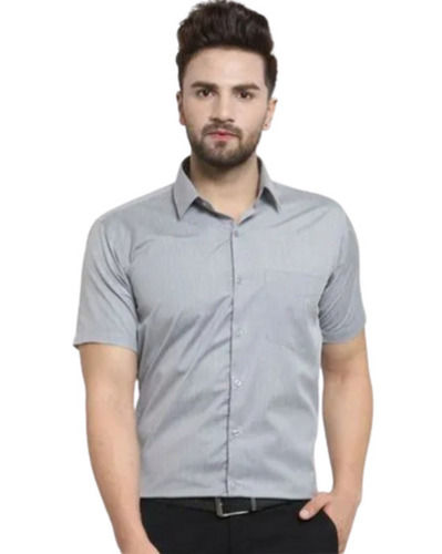 Mens Regular Fit Button Closure Short Sleeves Spread Collar Plain Cotton Shirt  Age Group: Adult