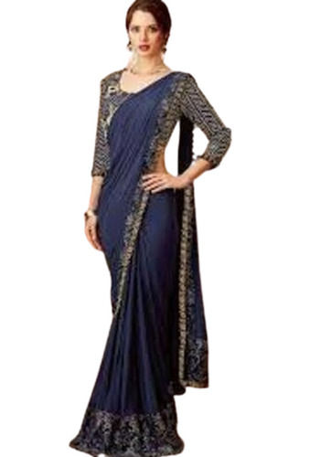 Blue Lightweight Chiffon Net Embroidery Saree For Ladies 