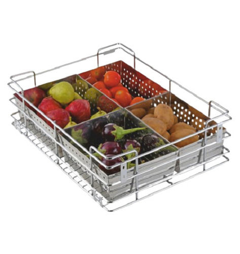 Silver Rectangle Stainless Steel Perforated Fruit Basket For Store Vegetable And Fruits With 17X20X6 Inch Size