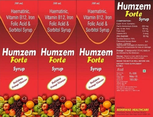 Humzem Forte Vitamin B12 Iron Folic Acid And Sorbitol Syrup, Pack Of 300 Ml