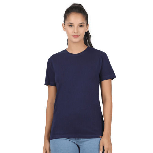 Navi Blue Round Neck Cotton Girls Top