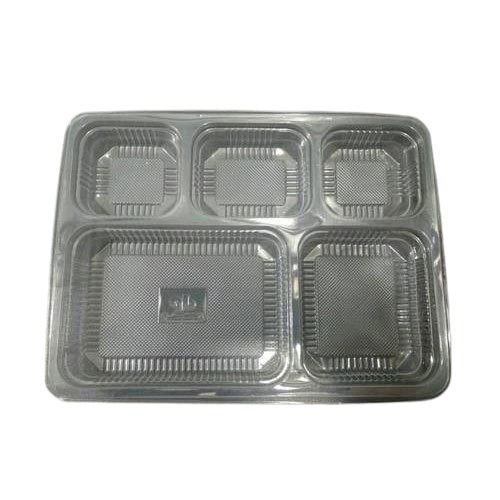 Plain Transparent Disposable 5 Compartments Plate For Events And Parties, Size 10 Inch