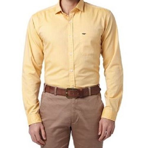 Satin Fabric, Modern Design Yellow Full Sleeve Collar Neck Casual Wear Mens Chambray Shirt Age Group: 18 To 25