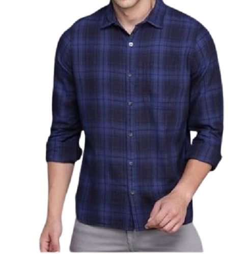 Stylish And Trendy Blue Check Cotton Casual Full Sleeves Shirts, Collar Neck