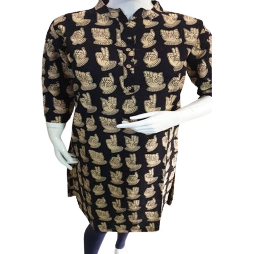 Printed Cotton Kurti - Cotton, 40-50 Inch Length, Black Color, Long Sleeve, Lightweight & Soft Feel | Trendy, Versatile for Casual & Festive Wear