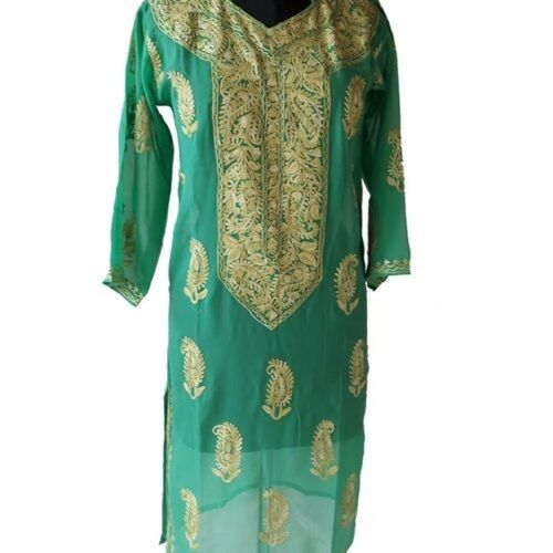 Green Women Polyester Printed Attractive Classy Long Sleeves Summer Season Kurti