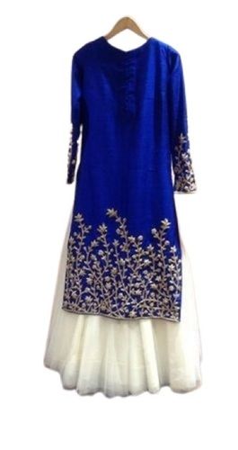 Party Wear Comfortable Skin Friendly Stylish Full Sleeve Blue Salwar Kameez 