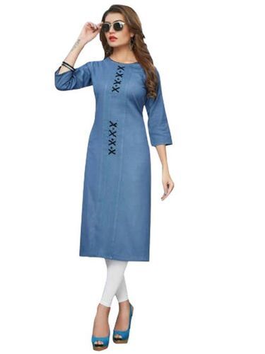 Trendy And Stylish Formal Self Design Cotton Long Kurtis