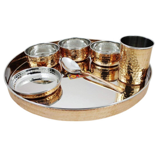 Round Polished Stainless Steel Utensils Plate With Bowls Glass And Spoon Set