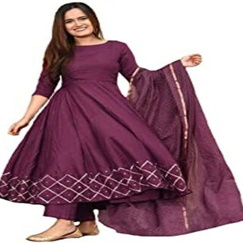 Designer Dark Magenta Ladies Kurta With Gold Printed Dupatta