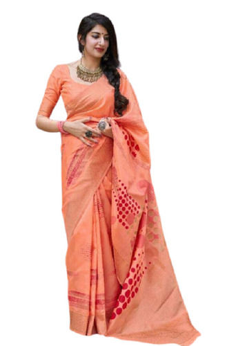 Summer 6.5 Meter Pink Festive Wear Printed Maheshwari Cotton Silk Saree With Blouse Piece