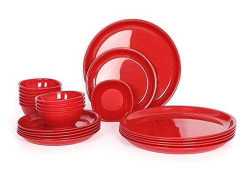 Microwave Safe And Easy To Clean Fine Finish Strong Palin Red Dinner Set 