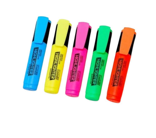 Pack Of 5 Pieces, Plastic Body Durable Chisel Tip Mulicolor Highlighter Pen Assorted