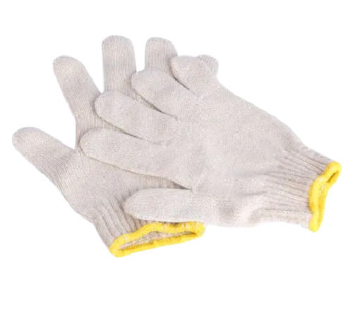 White Washable And Dry Cleaning Full Finger Unisex Cotton Knitted Hand Gloves