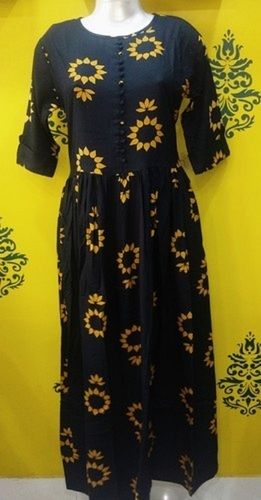 Washable Elegant Stylish Look Full Sleeves Cambric Cotton Black Colored Plain Designer Kurtis