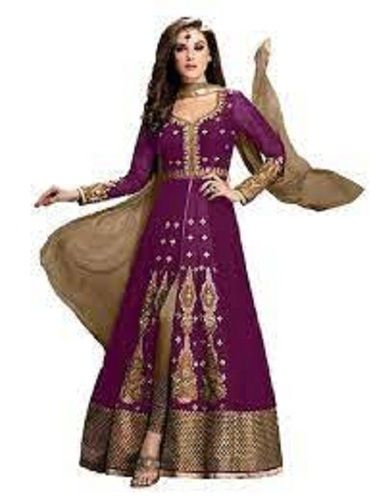 Purple And Yellow Womens Skin Friendly Printed Pattern Lightweight Cotton Chiffon Salwar Suits