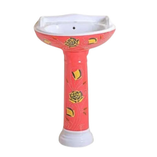 Red And White 4 Foot, Ceramic Body Free Standing Glossy Finish Pedestal Wash Basin 