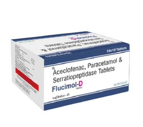 Aceclofenac Paracetamol And Serrationpeptidase Flucimol-D Tablets, 10x10 Tablets