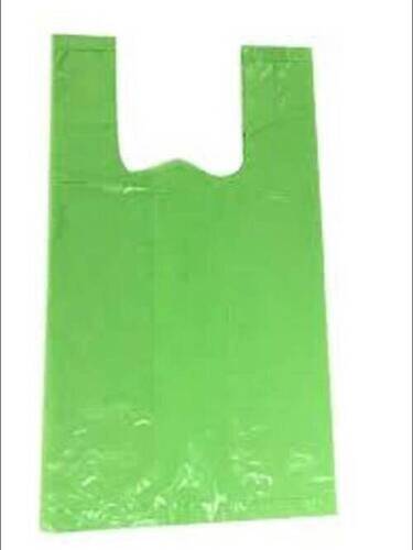 W Shape Handle Plain Green Ldpe Plastic Carry Bags For Groceries