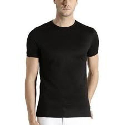 Polyester Mens Half Sleeves Round Neck Black T Shirt