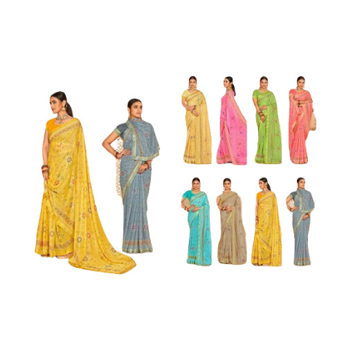 Pack Of 2 Yellow And Grey Designer Printed Sequin Cotton Silk Saree For All Season