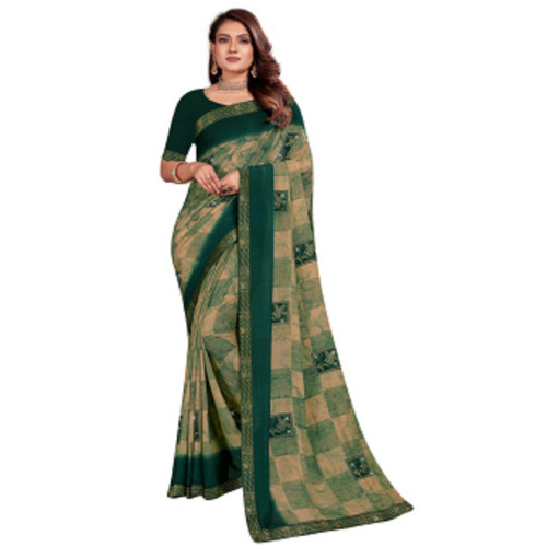 Chiffon Beautiful Designer Green Printed Bell Bottom Sequin Fancy Saree