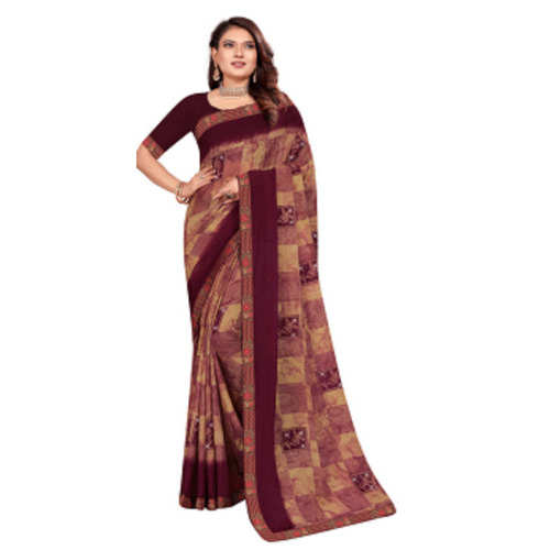 Designer Bell Bottom Sequin Work Saree - Maroon Georgette Fabric, Lightweight & Luxurious Feel | Unique Printed Patterns, Attention-Grabbing Embellishments for Special Occasions