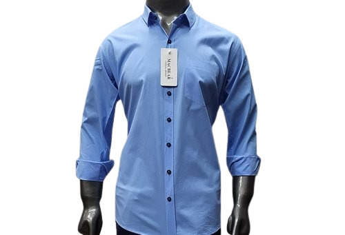 Plain Full Sleeve Men Cotton Shirt - 100% Cotton, Size Small, Blue Color, Classic Button-Down Collar, Front Pocket | Breathable, Quick Dry, Cool Pass