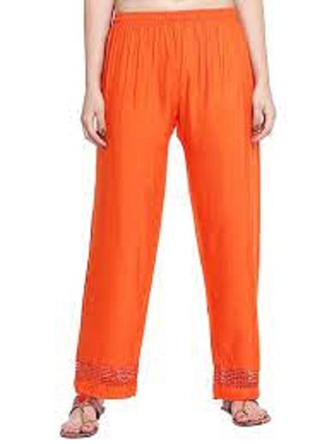 कैज़ुअल और रोज़ाना पहनने के लिए ऑरेंज प्लेन पैटर्न मॉडर्न कॉटन लेडीज़ पलाज़ो