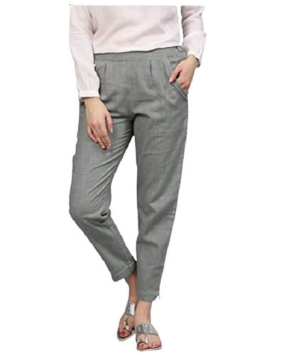Cotton Beige Color Womens Slim Fit Plain Trousers