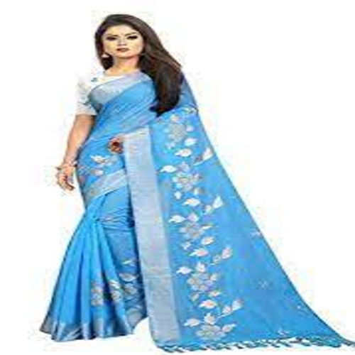 Casual Embellished With Embroidered Work Party Wear Blue Cotton Saree