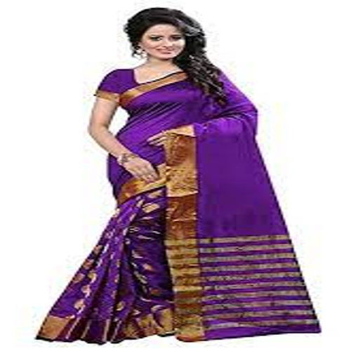 Eye Catching Look Purple Cotton Silk Saree