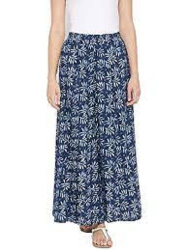 Blue Printed Pattern With Elastic Waistband Cotton Ladies Palazzo For Casual And Daily Wear